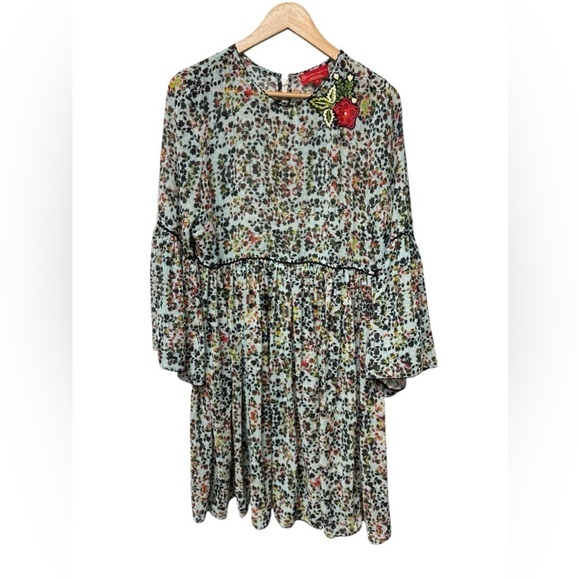 Bhanuni by Jyoti Anthropologie Semi Sheer Floral Embroidered Boho Mini Dress - Picture 3 of 8